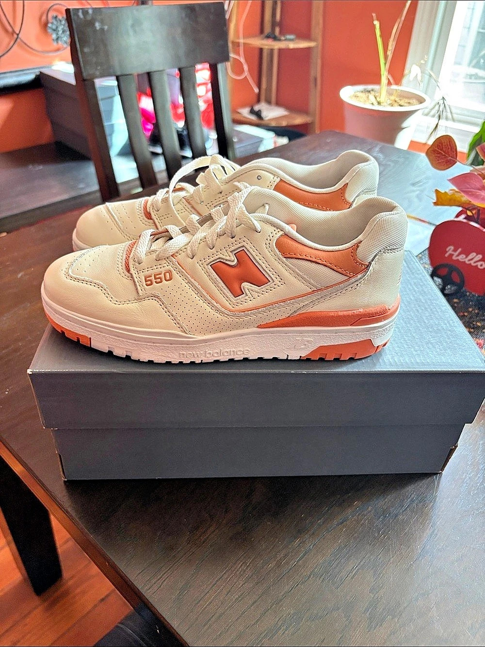 New Balance 550 Sneakers in White & Orange New